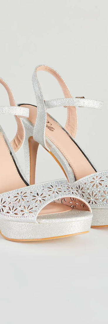 Time To Strut Glitter Flower Stiletto Heels