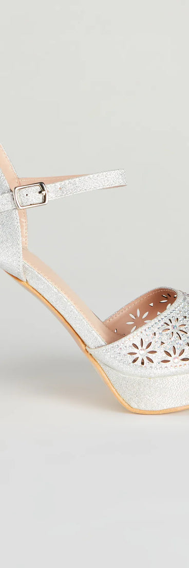 Time To Strut Glitter Flower Stiletto Heels