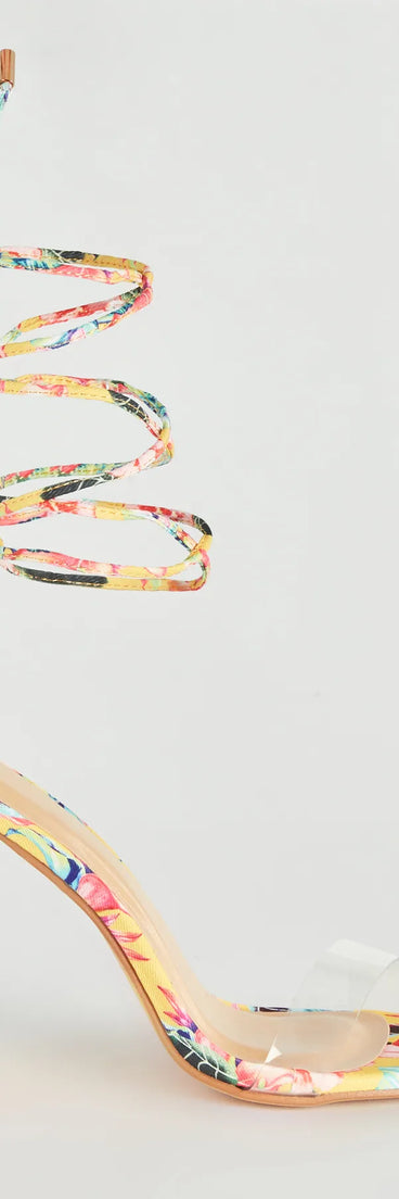 Bold Strut Floral Lace-Up Block Heels