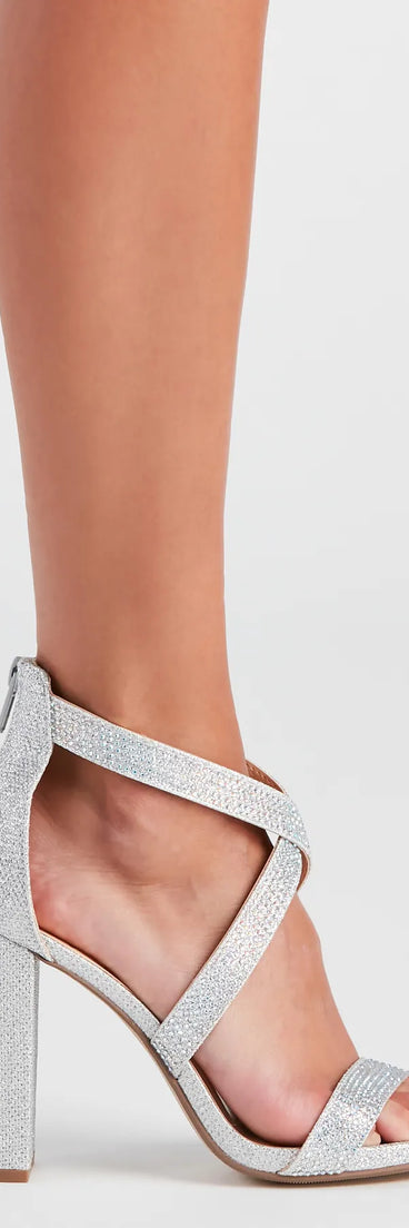 There She Glows Rhinestone Block Heels