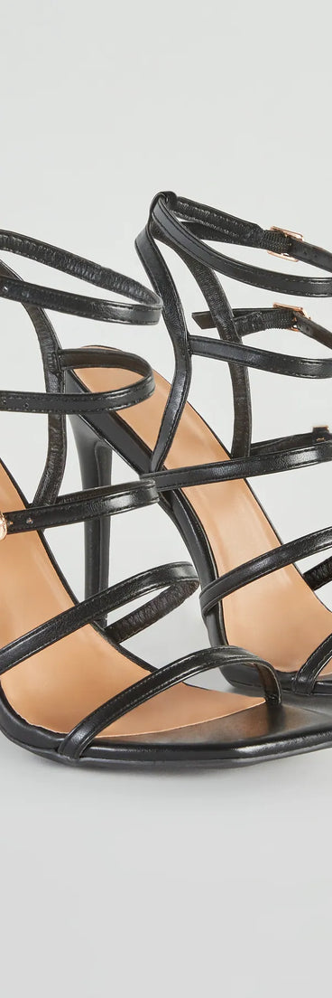 Oo La La Faux Leather Caged Stiletto Heels