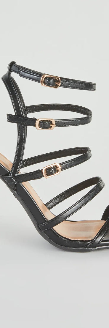 Oo La La Faux Leather Caged Stiletto Heels