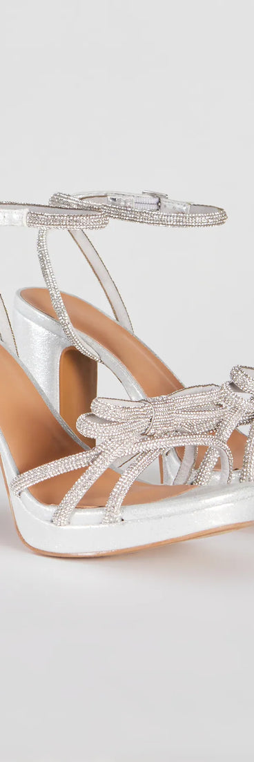 Glamorous Evening Rhinestone Bow Block Heels