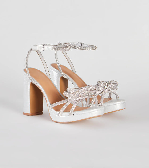 Glamorous Evening Rhinestone Bow Block Heels | Windsor
