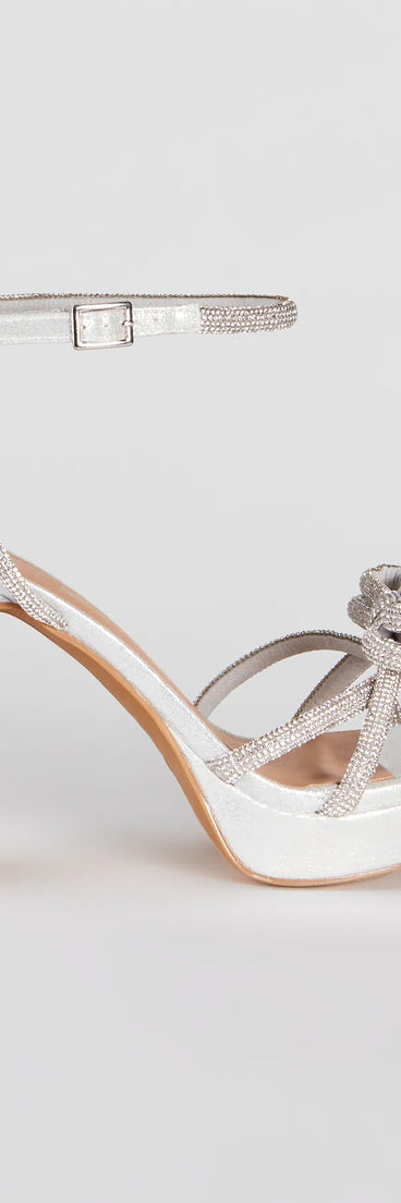 Glamorous Evening Rhinestone Bow Block Heels