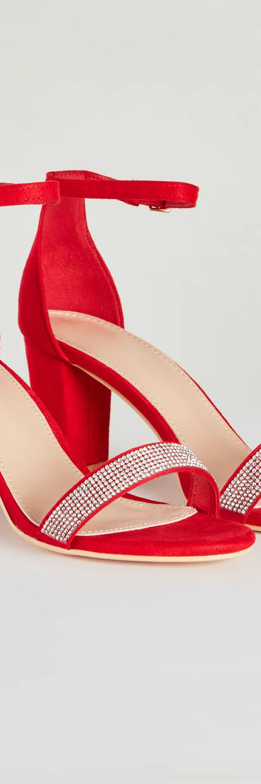 Simple Glam Style Rhinestone Strap Block Heels