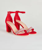 Simple Glam Style Rhinestone Strap Block Heels
