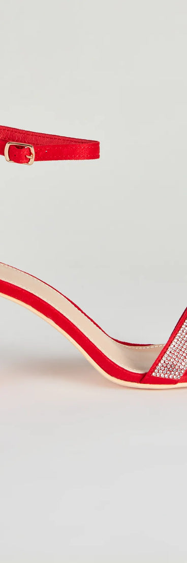 Simple Glam Style Rhinestone Strap Block Heels