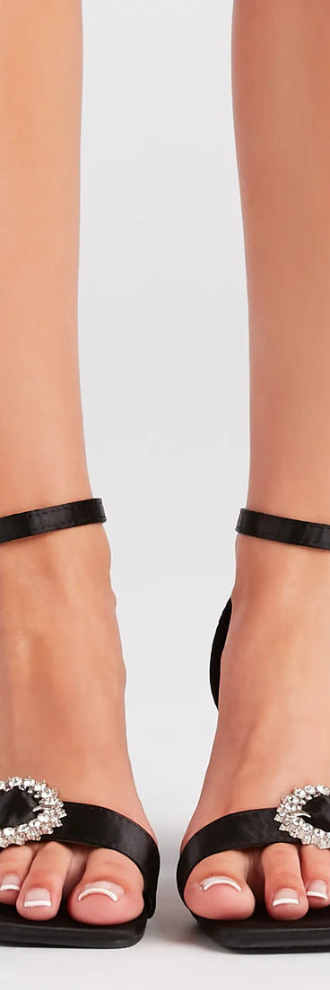 Glam Steps Satin Rhinestone Brooch Block Heels