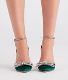 Chic Perfection Rhinestone Bow Satin Pumps