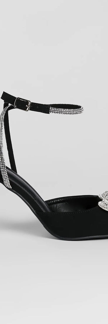 Heart Song Rhinestone Satin Stiletto Pumps