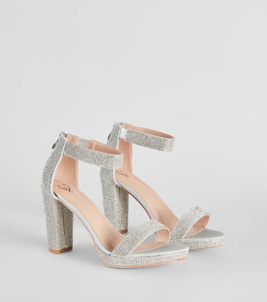 Shimmer In Rhinestone Block Heels & Windsor