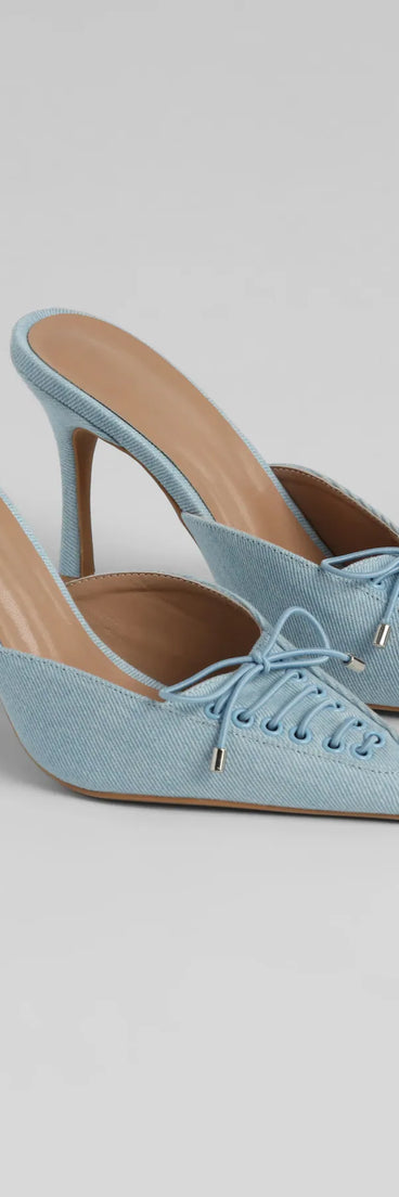Vintage Allure Lace-Up Denim Stiletto Pumps