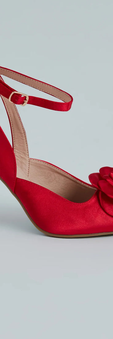 Sleek Charm Satin Rosette Stiletto Pumps