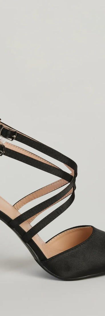 Smooth Charm Satin Strappy Block Heel Pumps