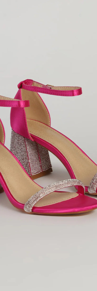 Eye-Catching Flair Rhinestone Satin Block Heels