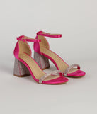 Eye-Catching Flair Rhinestone Satin Block Heels