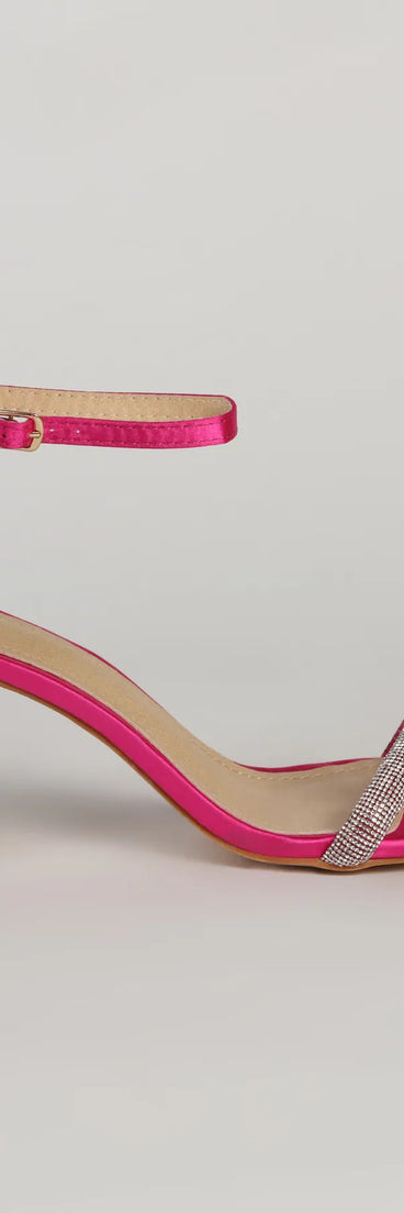 Eye-Catching Flair Rhinestone Satin Block Heels