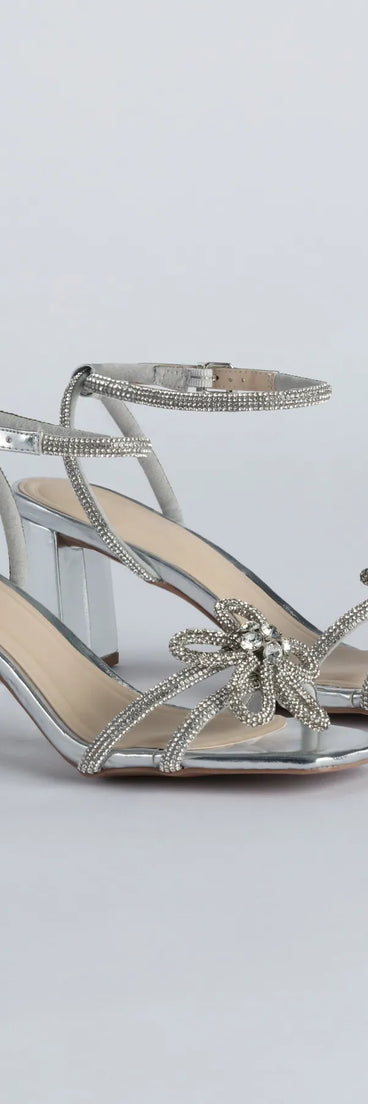 Beauty Bloom Rhinestone Flower Block Heels