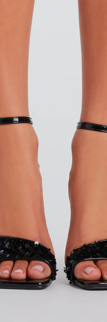 Soiree Ready Patent Sequin Stiletto Heels