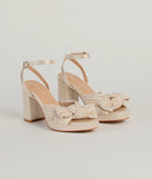 Elegance Served Satin Pleated Bow Block Heels