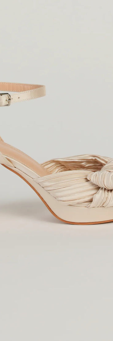 Elegance Served Satin Pleated Bow Block Heels