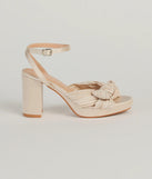 Elegance Served Satin Pleated Bow Block Heels