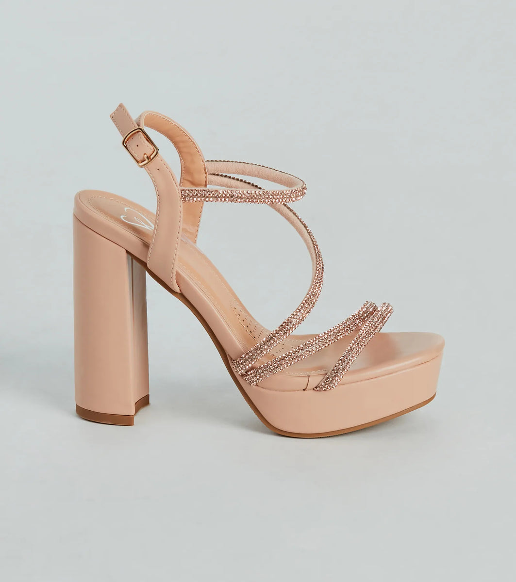 Glam Drama Rhinestone Strappy Platform Heels & Windsor