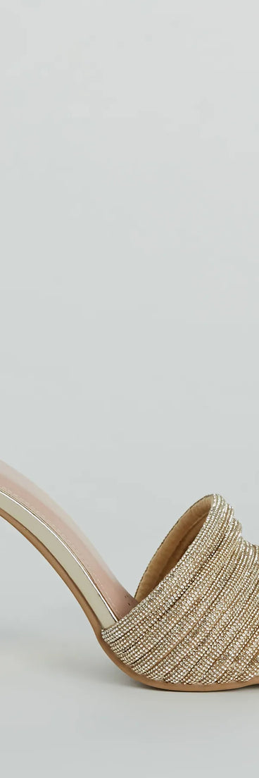 The cute and comfy style of the Glam Radiance Rhinestone Strap Metallic Mules as your homecoming shoes creates a stand out look to complete your HOCO dress look!