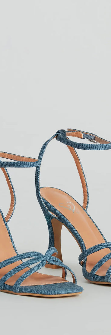 Season Staple Denim Print Faux Leather Stiletto Heels