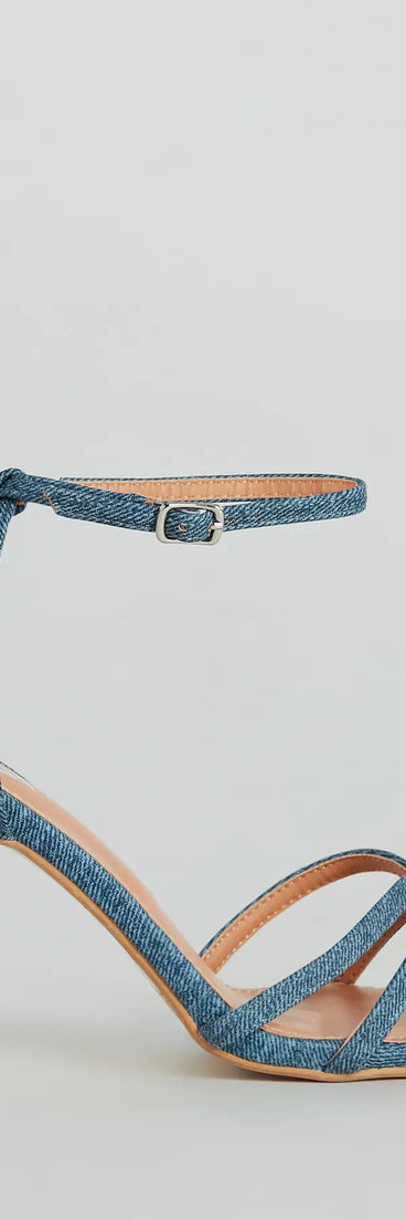Season Staple Denim Print Faux Leather Stiletto Heels