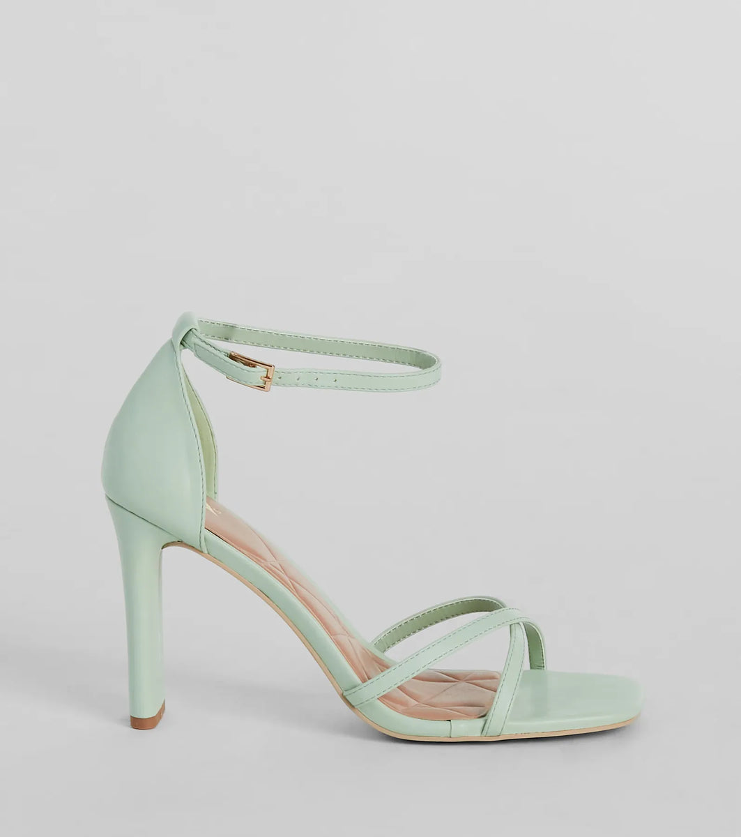 strappy faux leather block heels