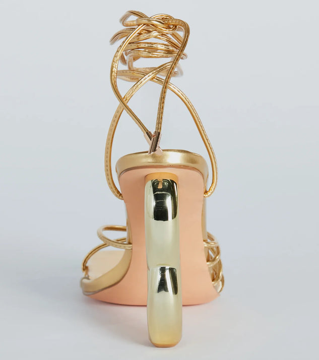BEST BODY ゴールド ハイヒール 25 Dazzling Mood Rhinestone Strappy Metallic Block Heels | Windsor