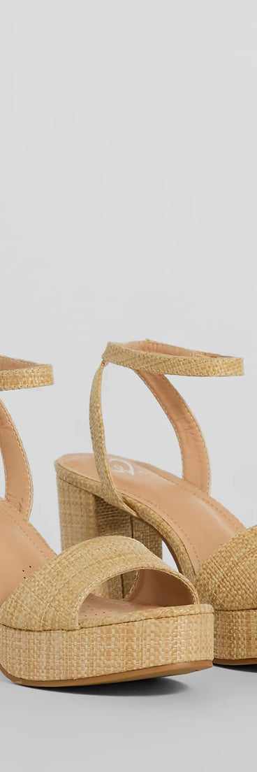 Boho Chic Straw Platform Block Heels