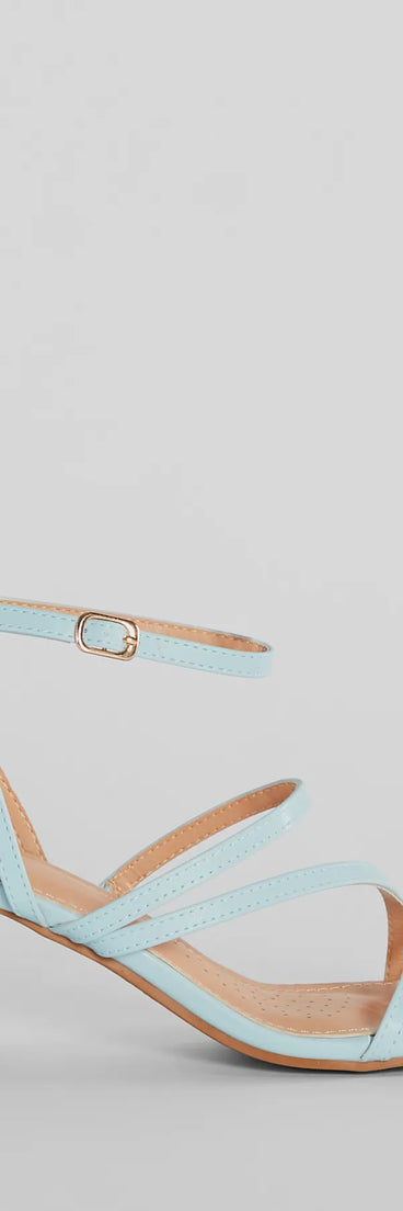 Elevate your work wardrobe with the Style Icon Strappy Faux Leather Short Block Heels in light blue, a versatile women's shoe perfect for the office; that combines style with comfort for seamless desk-to-dinner transitions.