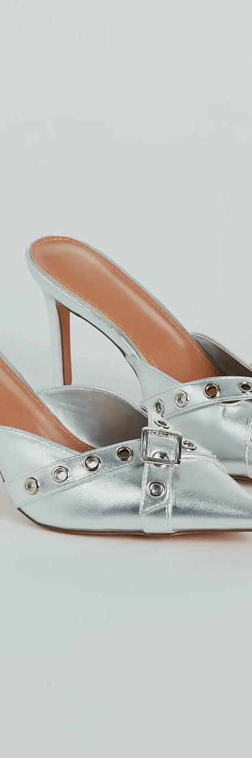 Fabulous Sheen Metallic Strappy Stiletto Mules