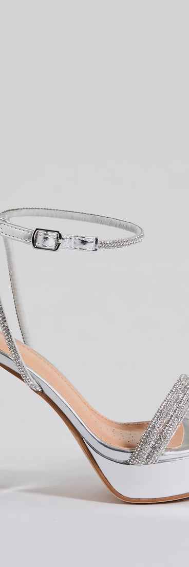 Chic Stunners Rhinestone Platform Metallic Heels