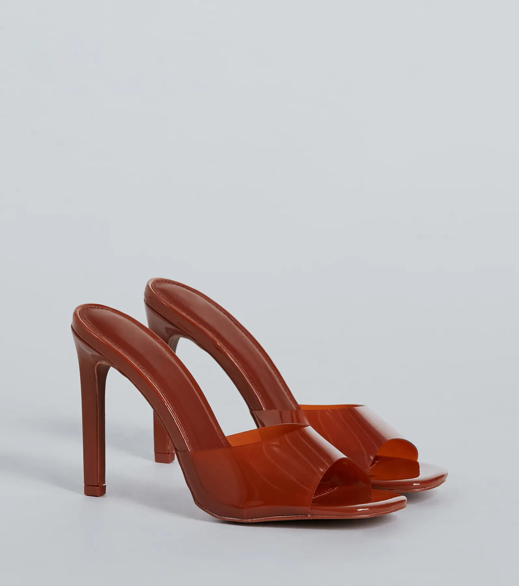 Staying Cute PVC Patent Stiletto Mules & Windsor