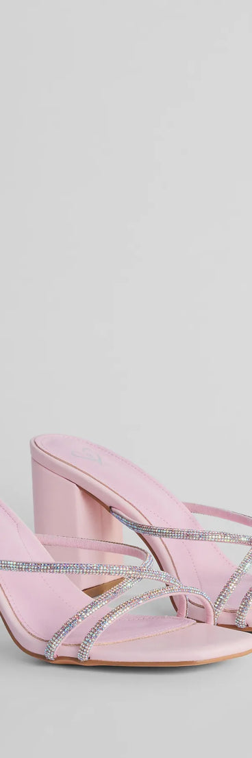 Touch Of Glam Rhinestone Strappy Block Heel Mules