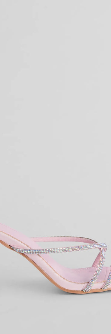 Touch Of Glam Rhinestone Strappy Block Heel Mules