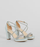 The Gloss Up Glitter Rhinestone Platform Block Heels in silver brings sleek style to any graduation outfit, from cap and gown to after-party.