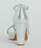 The Gloss Up Glitter Rhinestone Platform Block Heels in silver brings sleek style to any graduation outfit, from cap and gown to after-party.