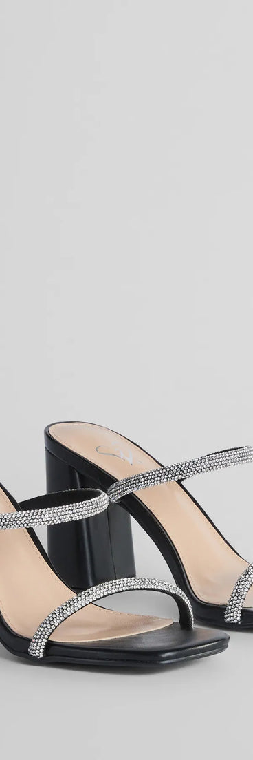 Get ready for any event with the Sparkly Staple Rhinestone Mules in black, an essential start to creating a versatile outfit for women for parties, cocktail hours, or Valentine's Day events.