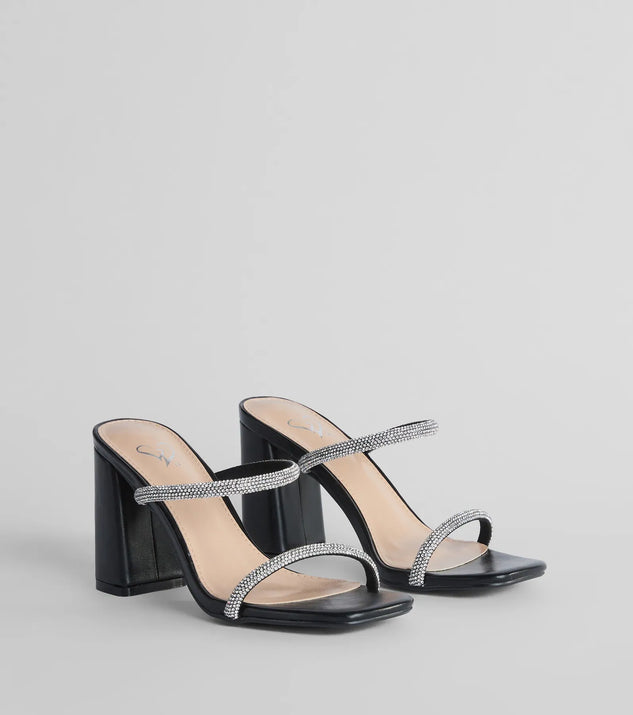 Get ready for any event with the Sparkly Staple Rhinestone Mules in black, an essential start to creating a versatile outfit for women for parties, cocktail hours, or Valentine's Day events.