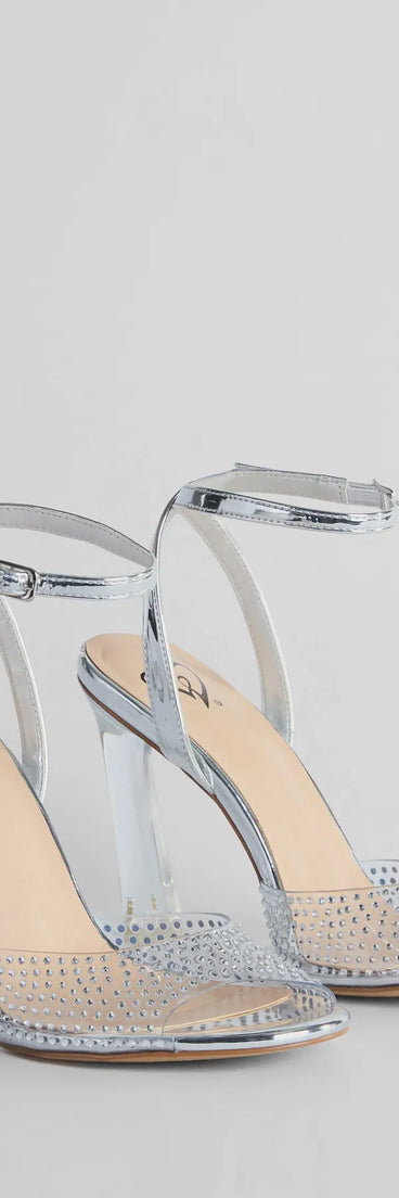 Major Glam Rhinestone Chrome Clear Block Heels