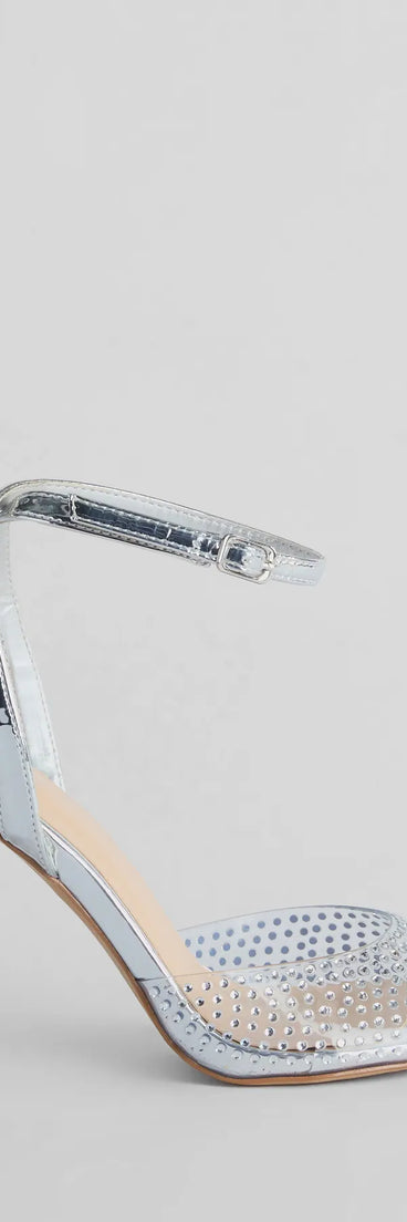 Major Glam Rhinestone Chrome Clear Block Heels