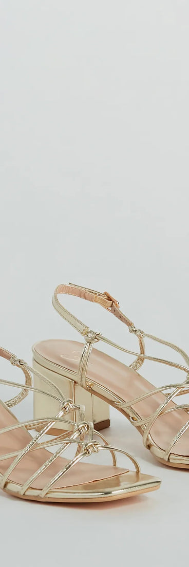 Glam Strappy Metallic Faux Leather Low-Block Heels