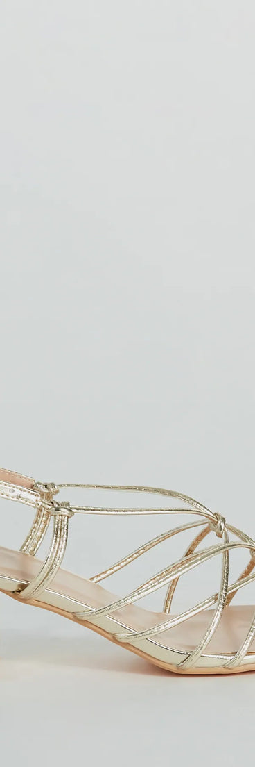 Glam Strappy Metallic Faux Leather Low-Block Heels