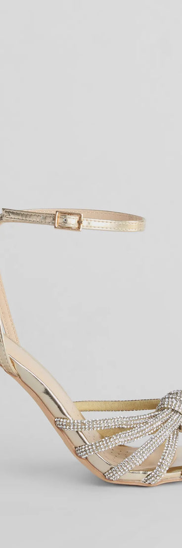 The cute and comfy style of the Dazzling Mood Rhinestone Strappy Metallic Block Heels as your homecoming shoes creates a stand out look to complete your HOCO dress look!