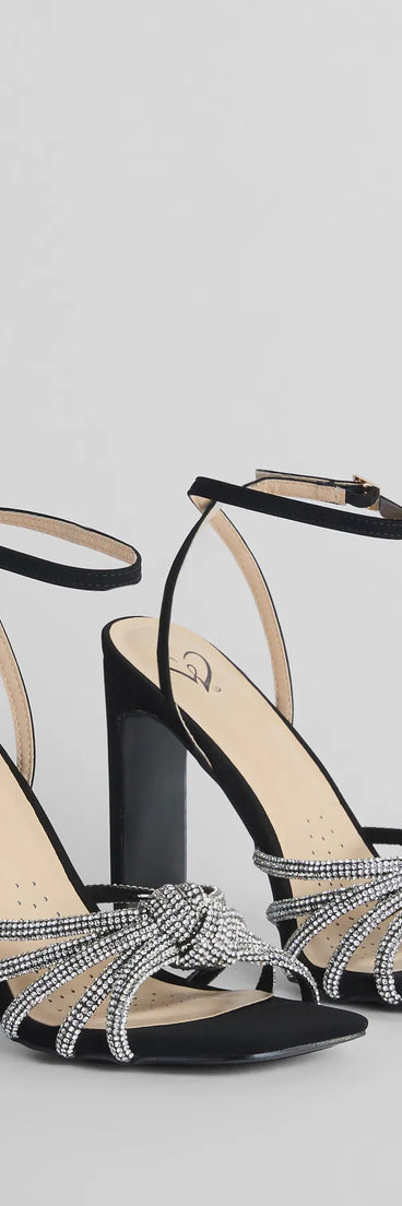 Here To Dazzle Rhinestone Strappy Block Heels